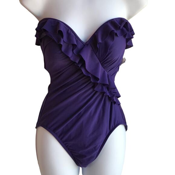 Miraclesuit Other - Miraclesuit Purple Ruffled One Piece w/ Optional Strap size 10 New W/O Tags